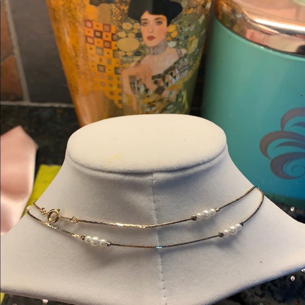Serpentine gold plated and pearl bead necklace Luv